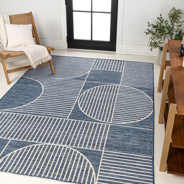 Arielle Mid-Century Modern Geometric Lines Reversible Machine-Washable Indoor/Outdoor Area Rug